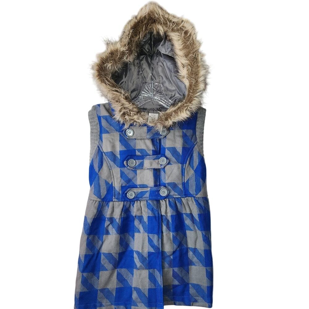 Bongo Blue Gray Plaid Faux Fur Vest Size Medium